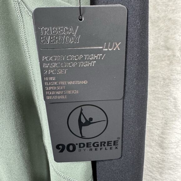90 Degree By Reflex NEW Crop Tight Leggings Women S Green Black Pocket 2 PC Set - Picture 8 of 9